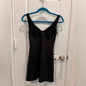 Vintage Black Slip Dress with Lace Detailing